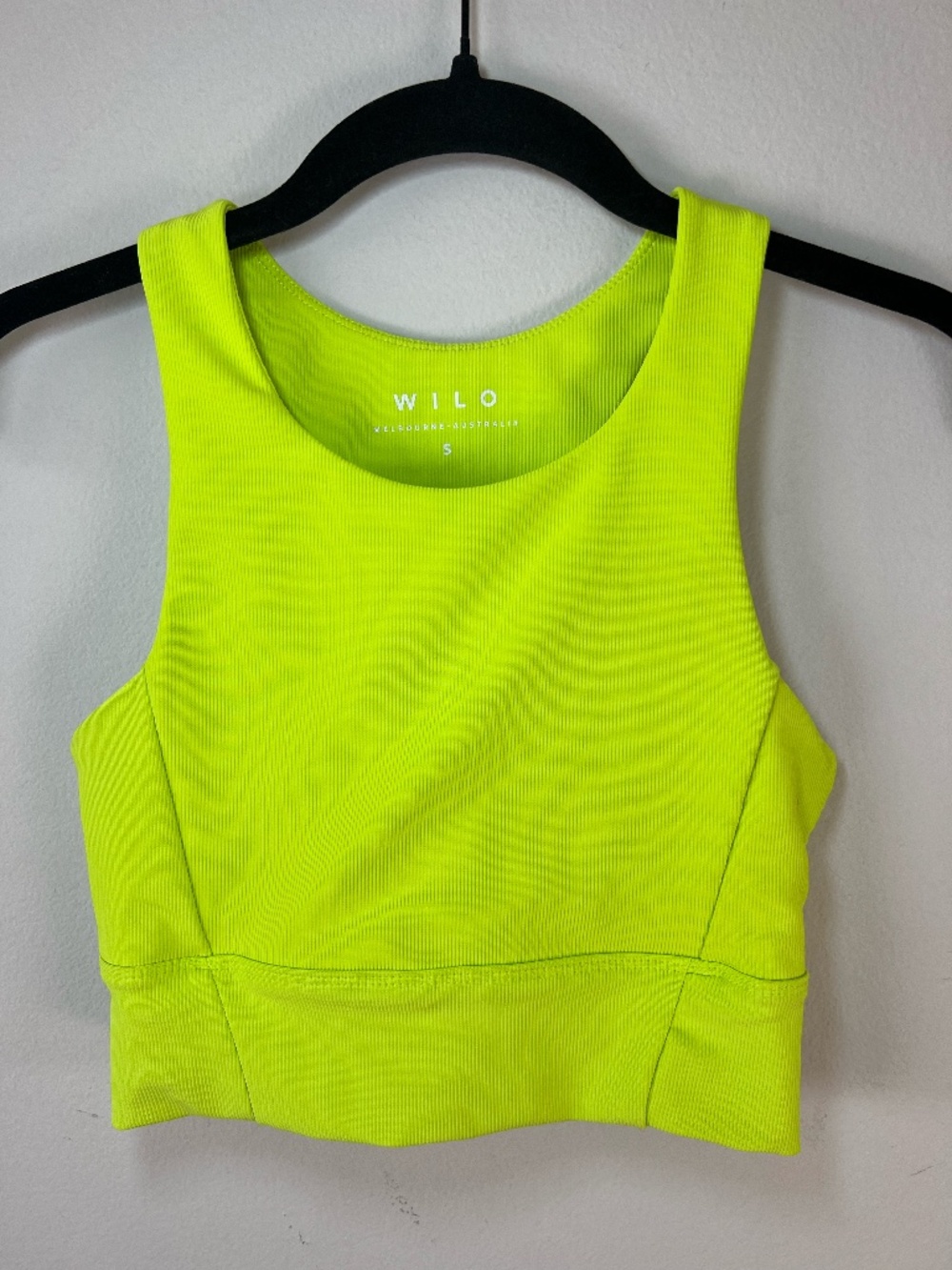 Wilo The Label Ribbed Crop Top Sports Bra Lime Green Unpadded Gym Athletic Small